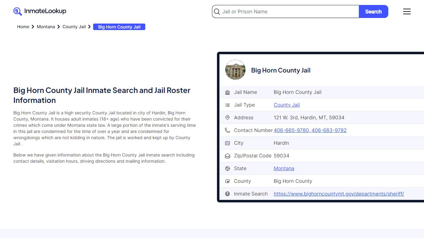 Big Horn County Jail Inmate Search - Hardin Montana - Inmate Lookup